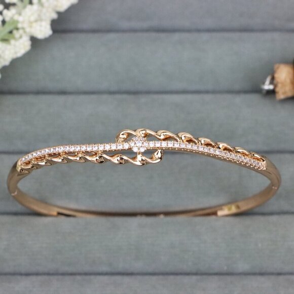 Rose Gold Designer Bangle with Diamond Accent & Twisted Detailing, XPBL0591 - Picture 9 of 12